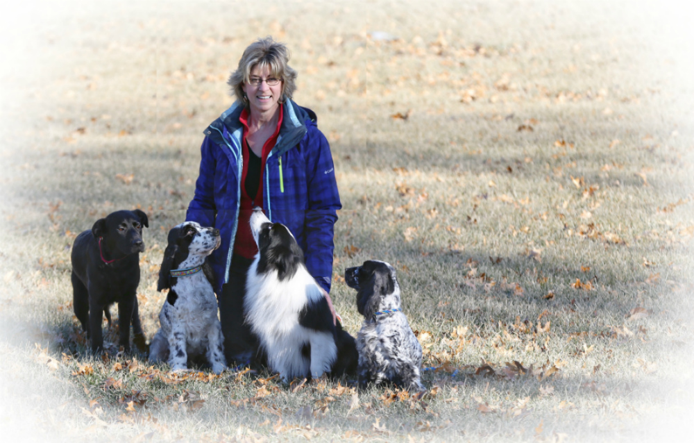 Pam and four dogs